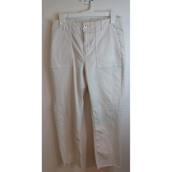J Jill Denim Straight Leg High Rise Jeans 8 P Cream Ivory Raw Hem Cropped - Picture 1 of 8